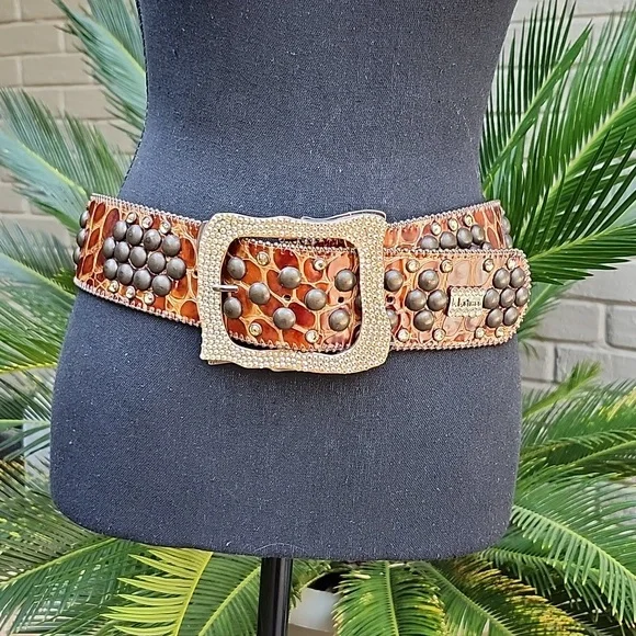 B.B. SIMON SWAROVSKI CRYSTALS AND ITALIAN LEATHER BELT - Picture 13 of 14